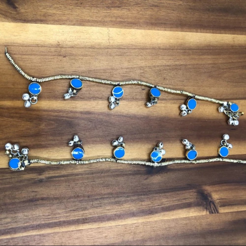 Afghan Anklets With Silver Bells: Handmade Tribal Jewelry Pair